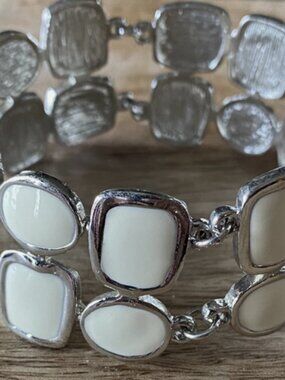 Lia Sophia stamped cream silver double layered link bracelet. New.